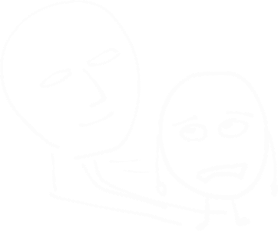 Streckgubbe som ser lite och osäker ut, med en skugga bakom som visar ett ansikte med trygg och självsäker min.